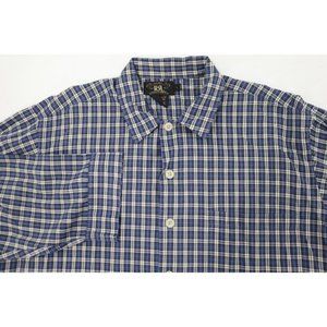 Ralph Lauren RRL Shirt Men L Blue Plaid Button Up Long Sleeve Cotton lightweight